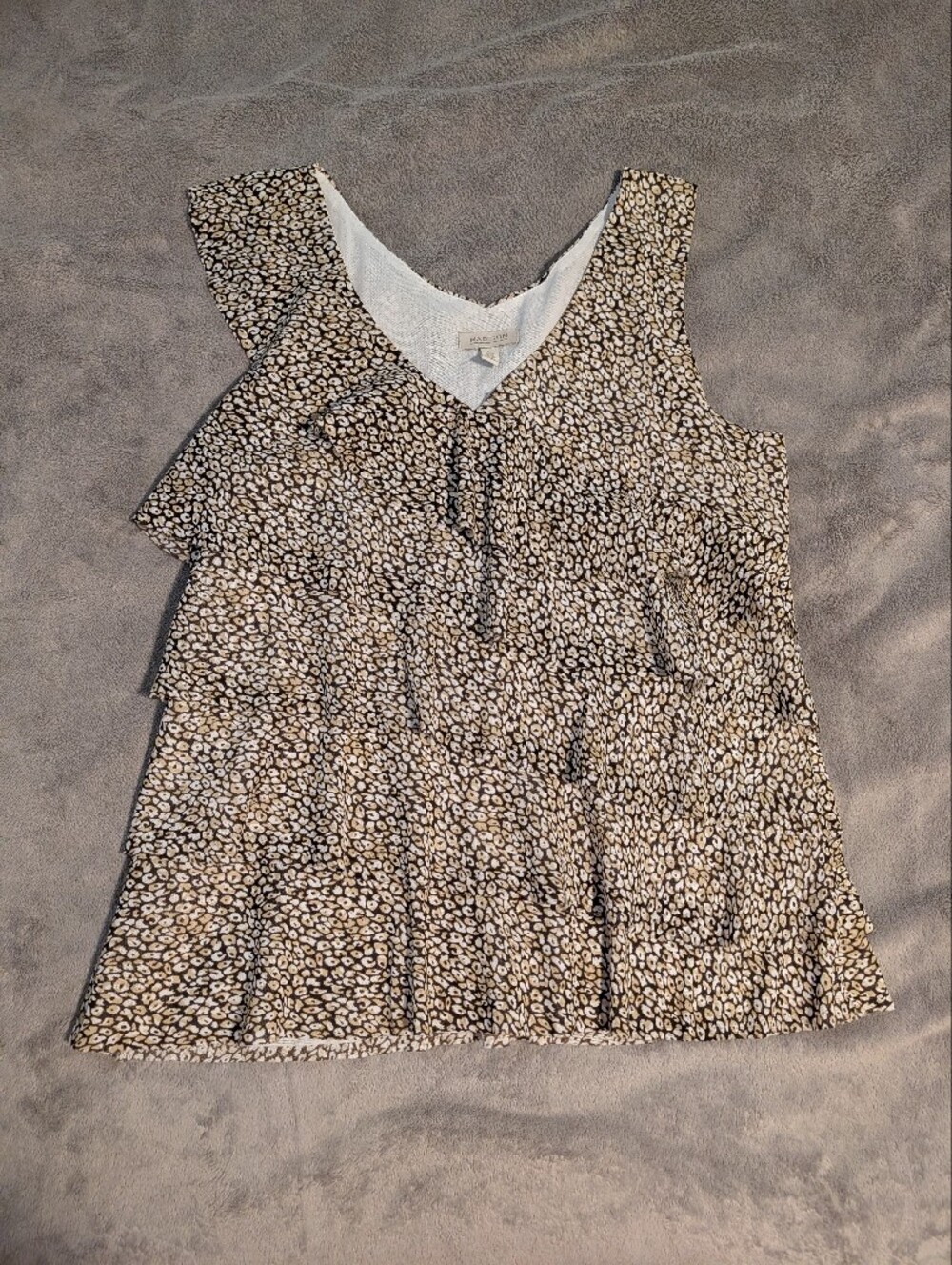 Animal Print Madison Cream V-Neck Top with Brown Print Trim